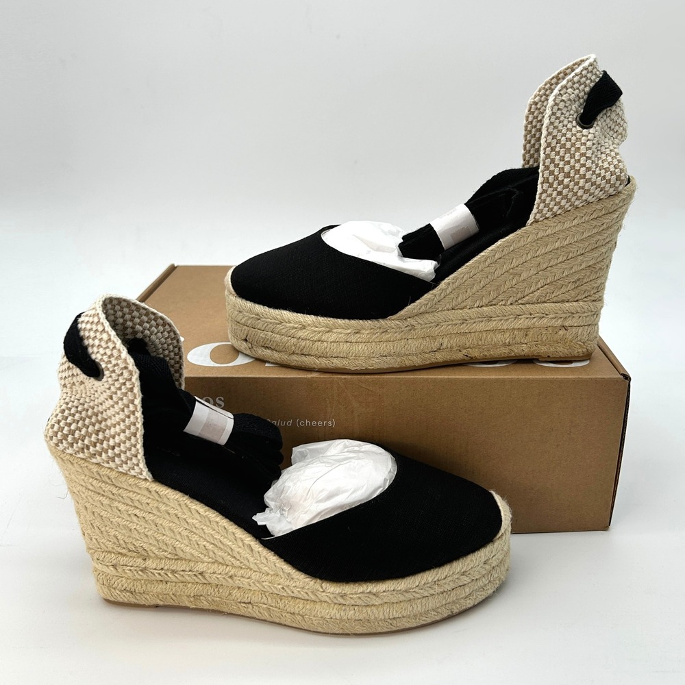 Espadrille Sandals Soludos The Marseille Wedge Womens Sz 8.5 Black Handmade NEW